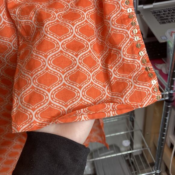 dei Women's Orange Moroccan Tile Beaded Tunic Top Size M‎ Boho Gypsy Art To Wear - Picture 8 of 10